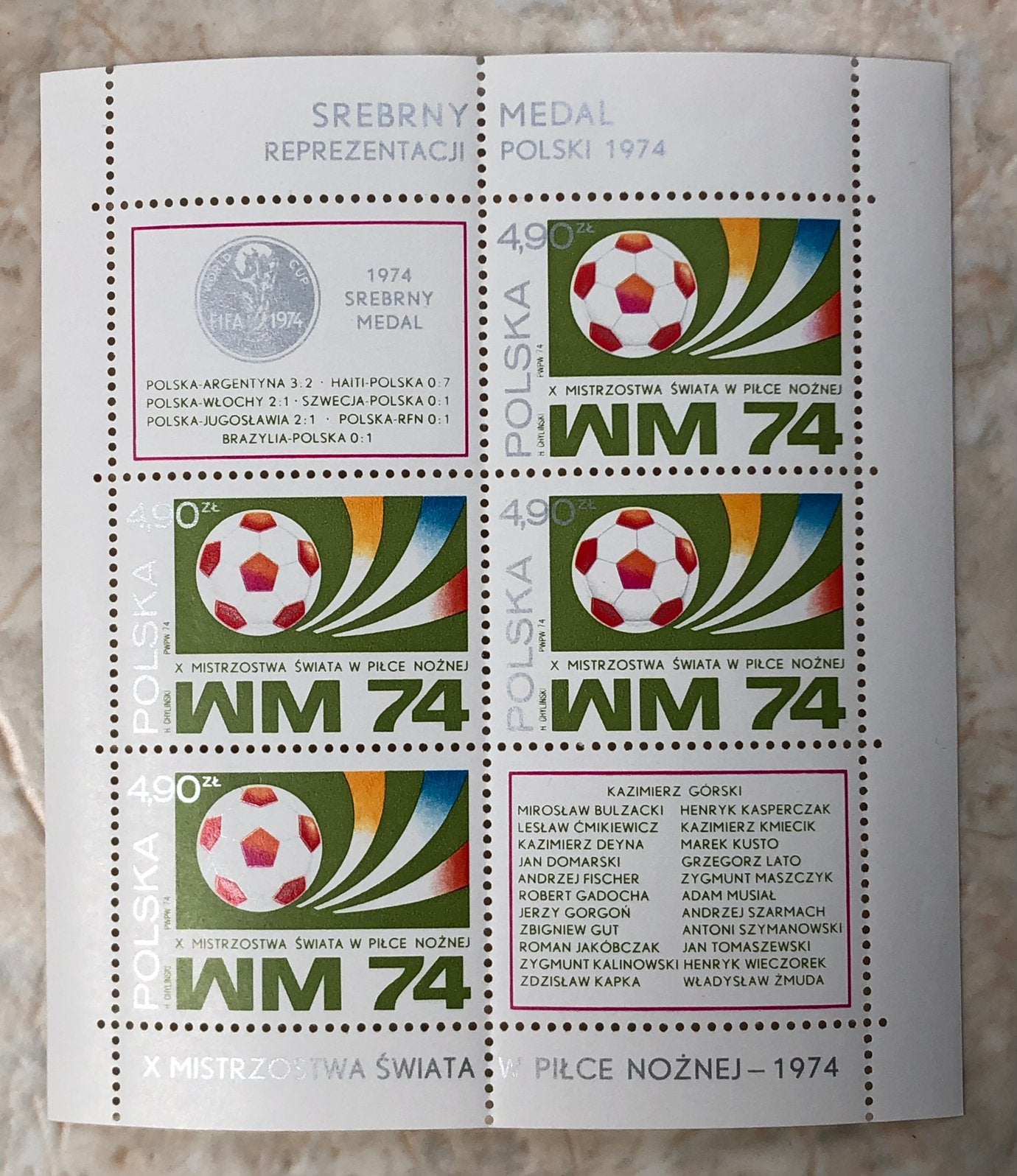 Srebrny Medal Polska, WM 74. WK voetbal 1974 West-Duitsland., Verzenden, Polen, Postfris
