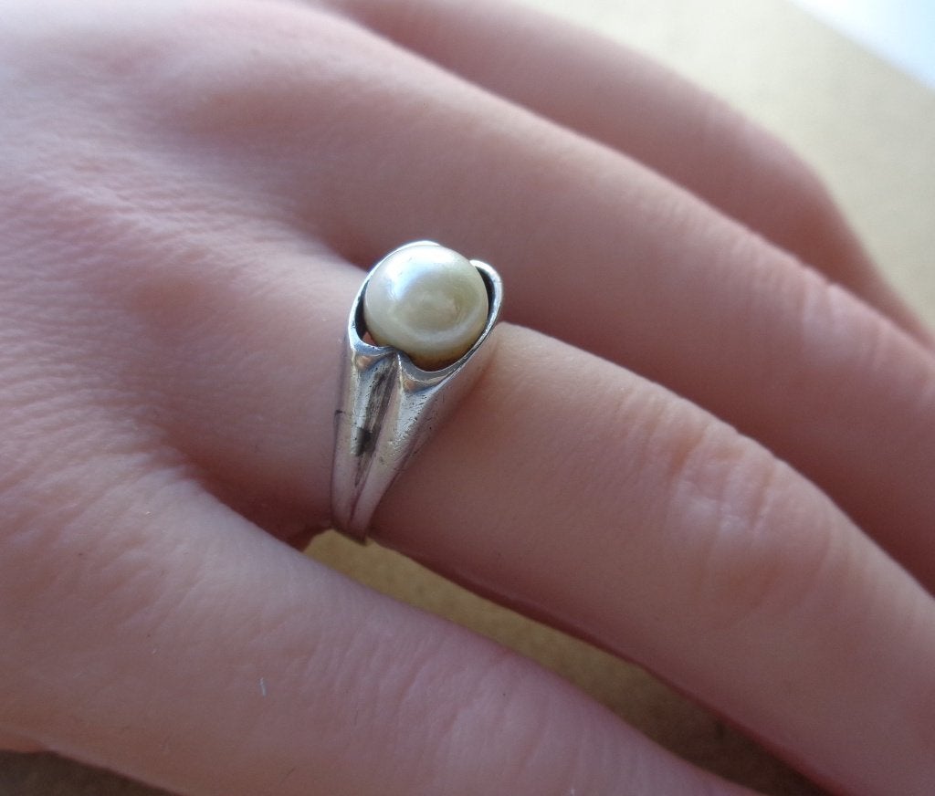 antiek zilveren ring met parel [367], Verzenden, Zilver, Ring