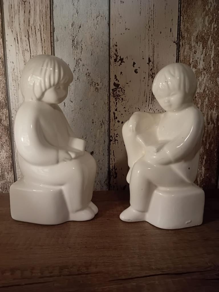 Vintage Boekensteunen 'Lezende Kinderen' - Carbasius -, Gebruikt, Overige stijlen, Ophalen of Verzenden, Wit