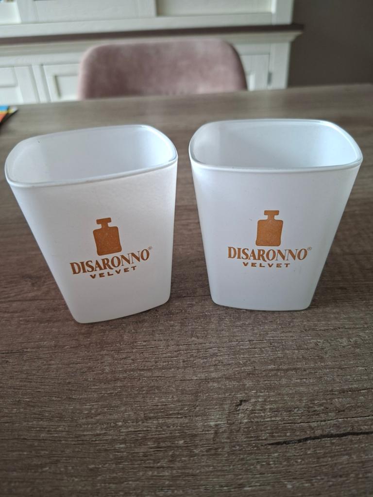 2x Disaronno Velvet glaasjes, Ophalen of Verzenden, Zo goed als nieuw, Wit, Glas