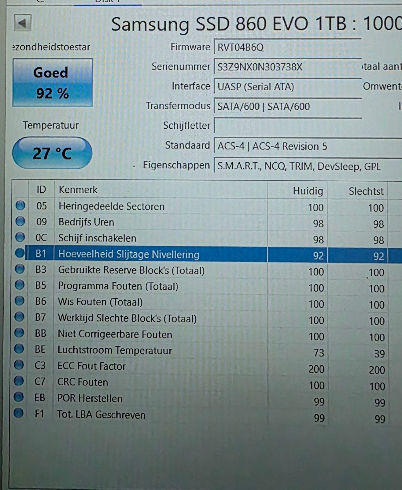 Samsung 860 EVO 1TB SSD – Getest – 92% gezond

Te koop aange, Computers en Software, Intern, SSD, Ophalen of Verzenden, Zo goed als nieuw