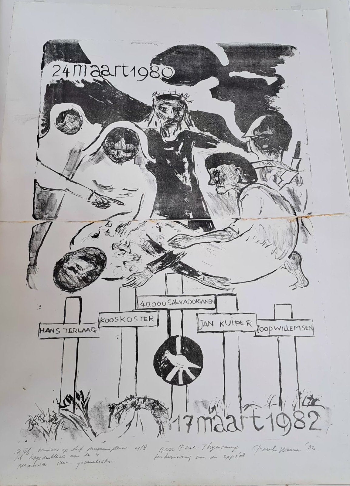Paul Werner Litho Vijf kruizen op het museumplein., Antiek en Kunst, Ophalen