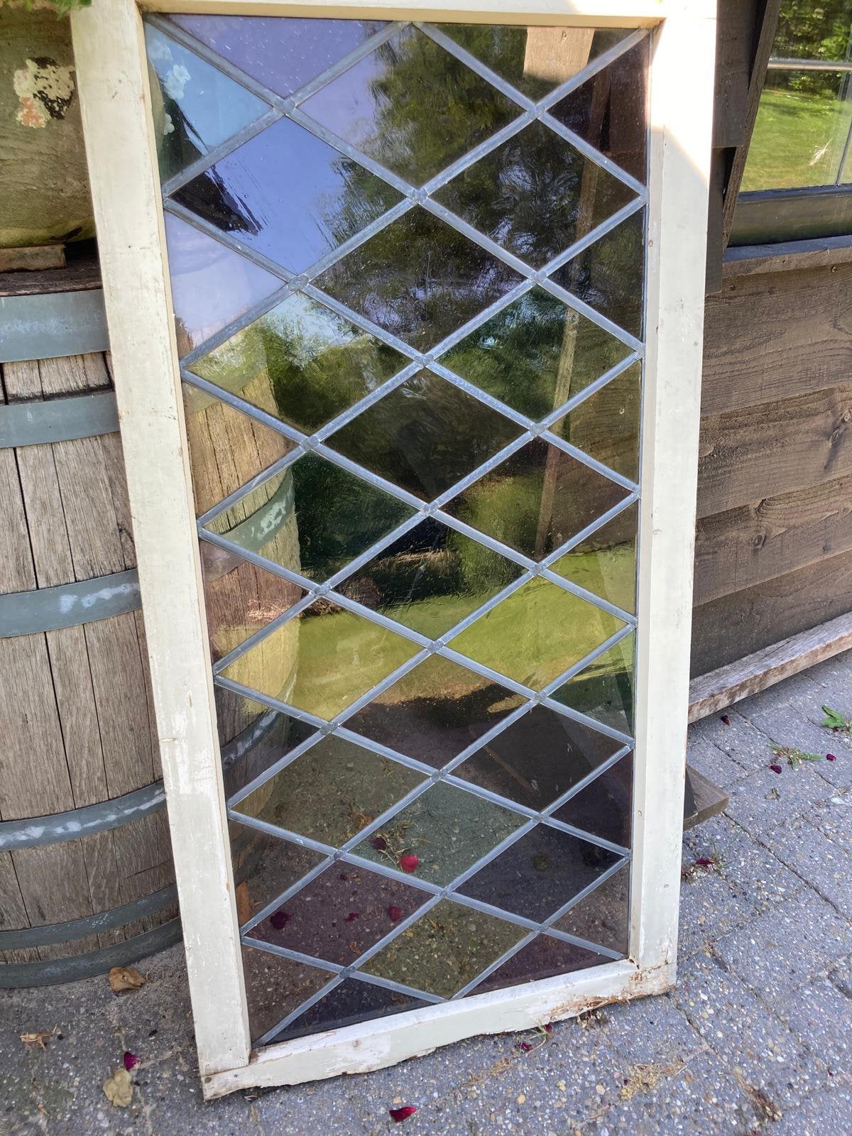 Glas in lood raam vintage, Ophalen, Gevelraam of Ruit, Minder dan 80 cm, Glas in lood