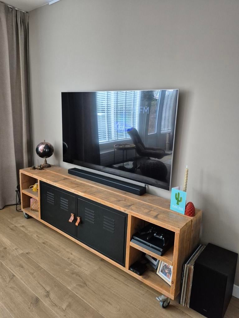 Robuust industriële tv meubel, Overige houtsoorten, Gebruikt, Industrieel, Landelijk, 150 tot 200 cm