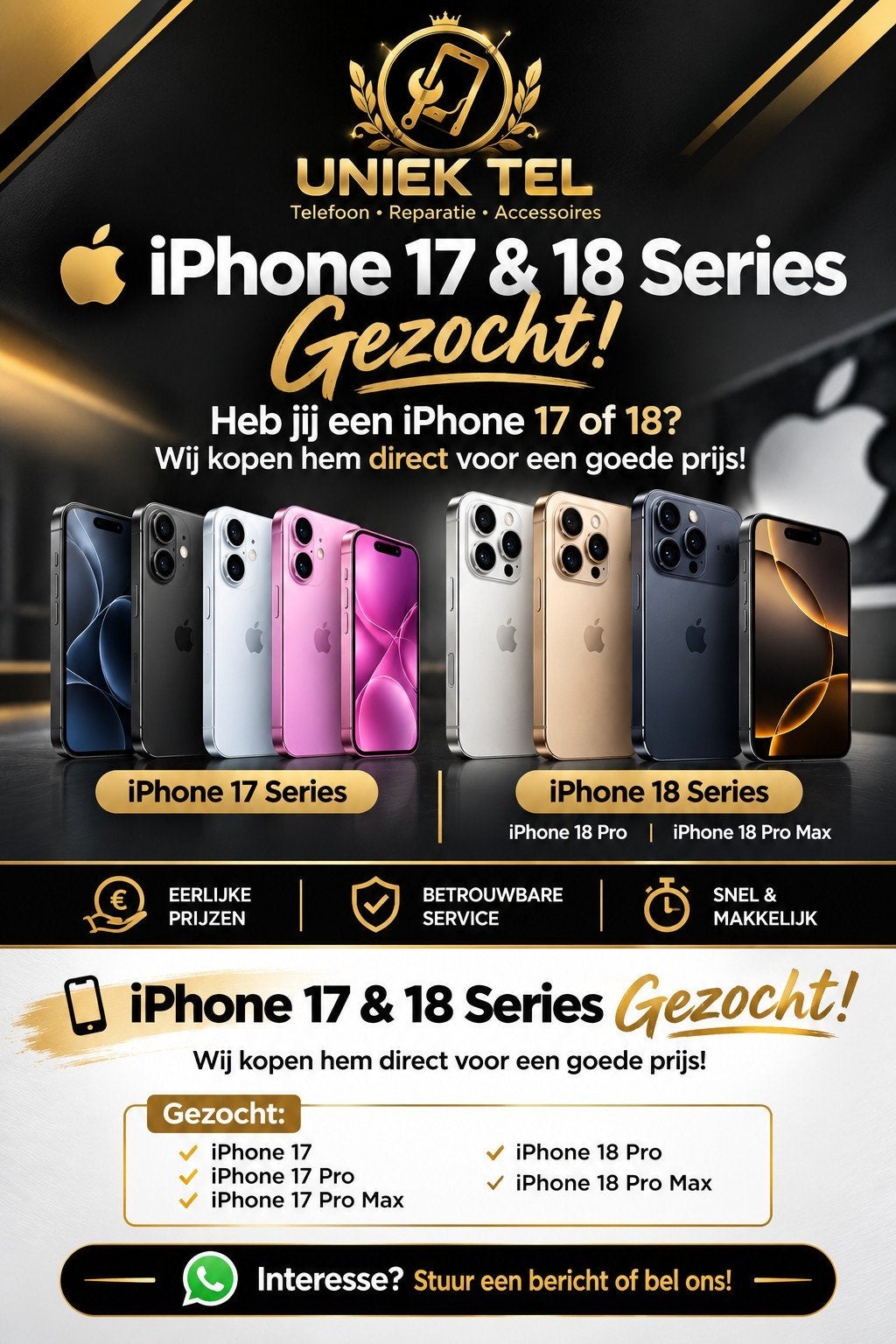 iPhone 17 & 18 Series Gezocht! Wij kopen direct!, Telecommunicatie, 512 GB, Zwart, Ophalen of Verzenden, Zo goed als nieuw