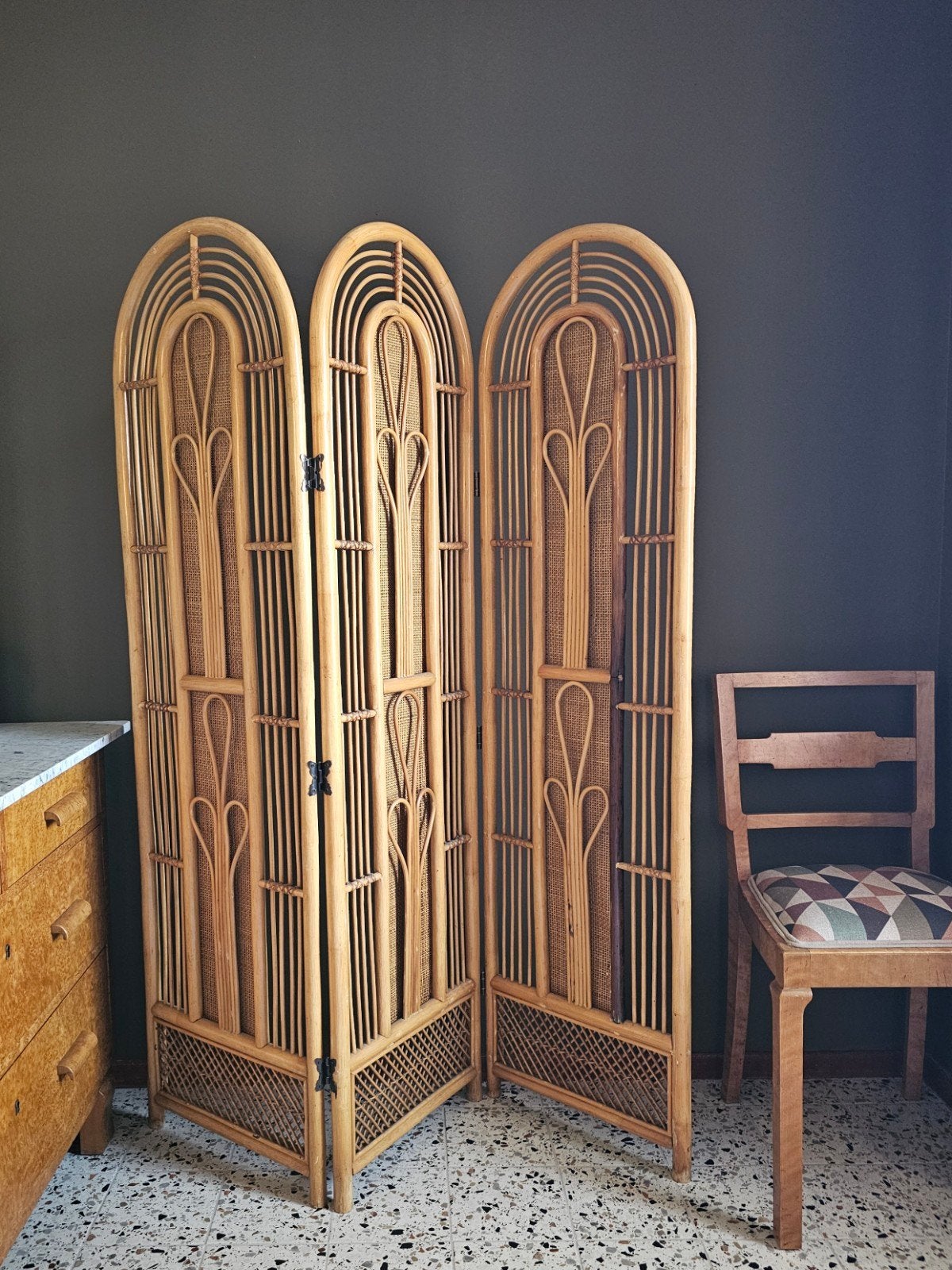 Vintage Kamerscherm bamboe en webbing, Huis en Inrichting, Ophalen, Gebruikt, X, X