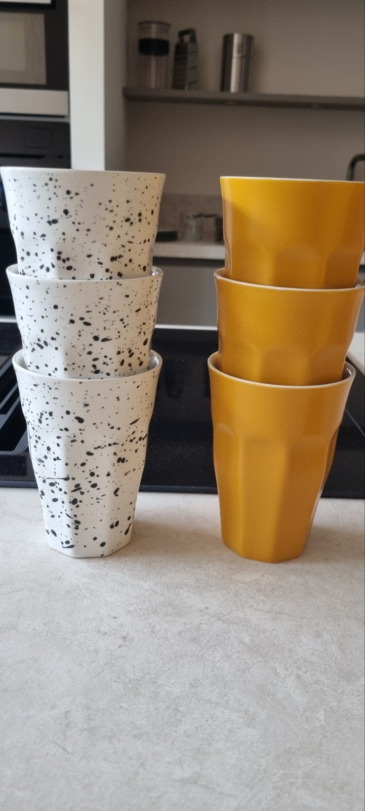 Hema 6x koffiemok 300ml - Geel/ zwartwit, Overige typen, Geel, Ophalen of Verzenden, Zo goed als nieuw
