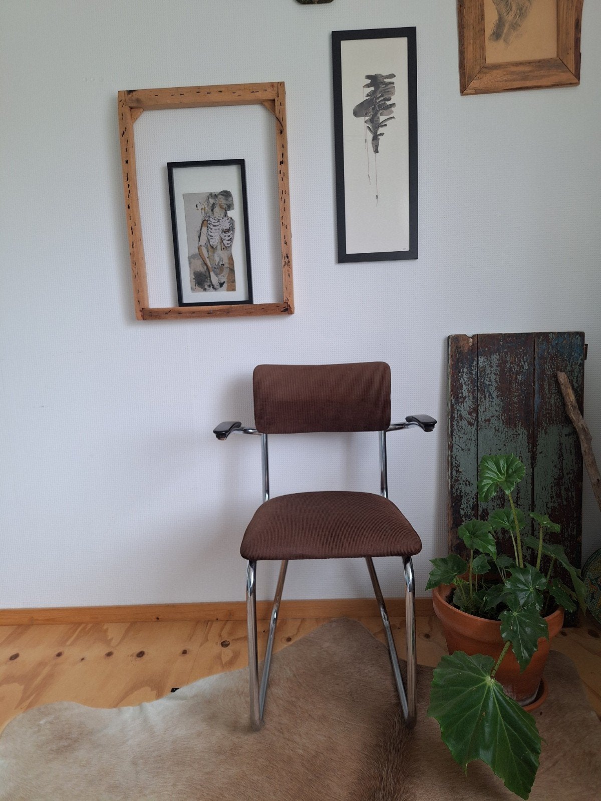vintage buisframe stoel, in de stijl van Gispen, Huis en Inrichting, Stoelen, Ophalen of Verzenden, Gebruikt, Bruin, Eén