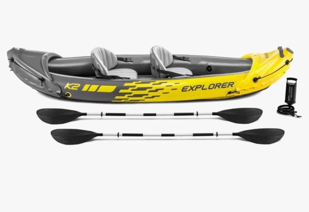 Intex Explorer K2 Kayak set 312x91x51 cm met peddels en pomp, Ophalen, Opblaasbaar, Gebruikt, 2-persoons