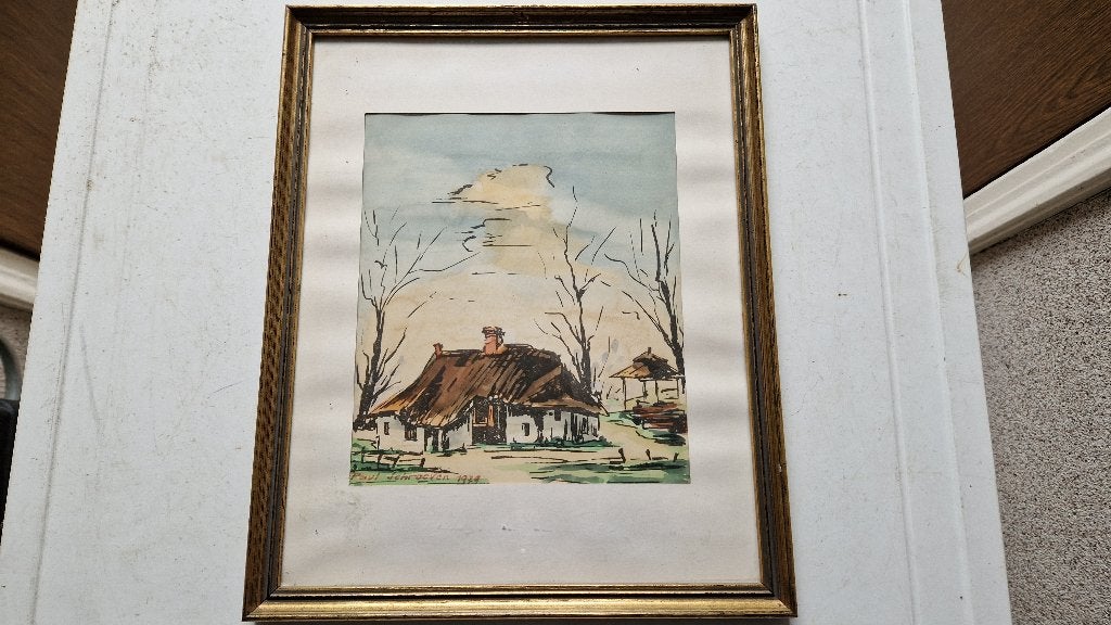 schilderij aquarel ? in oude lijst, Ophalen of Verzenden