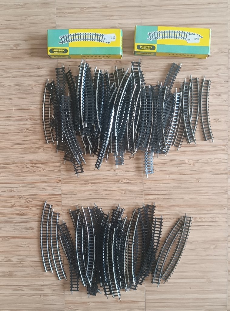 MiniTrix N-spoor rails en accessoires  135 stuks, Gebruikt, Gelijkstroom, Trix, Rails