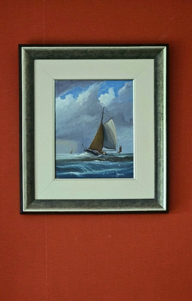 Olieverfschilderij op doek T.Bakker, Maritiem / water, Doek, Ophalen of Verzenden, Olieverf