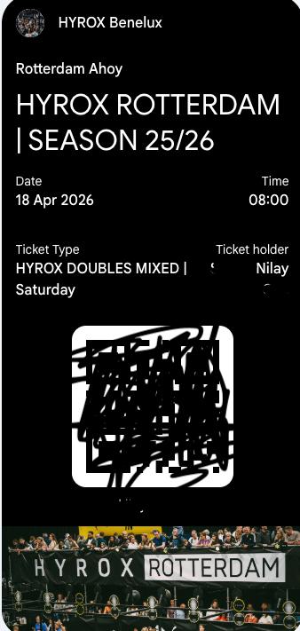HYROX Rotterdam Doubles Mixed – Female Spot 18 April, Tickets en Kaartjes, Sport | Overige, Eén persoon, April