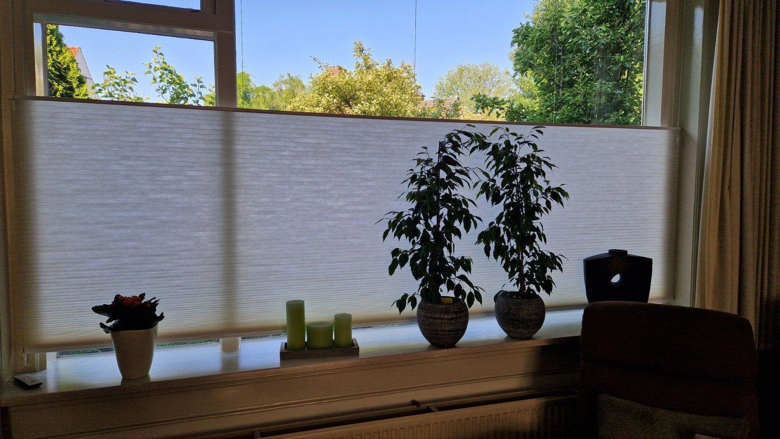 plisse gordijn br280 hoog165 creme kleur bottum up top down, Ophalen, 165 cm, Zo goed als nieuw, Crème