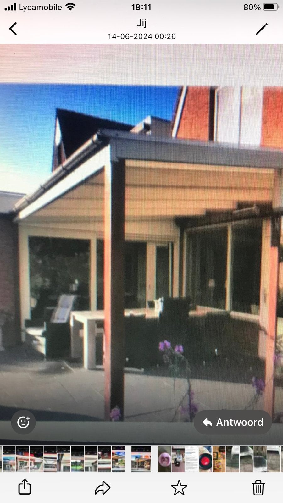 Ruime overkapping 32m2 , aluminium/polycarbonaat, Ophalen, Gebruikt, Veranda