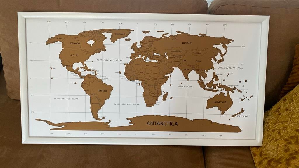 Wereldkaart krasbaar, Huis en Inrichting, Woonaccessoires | Wanddecoraties, Ophalen, Industrieel, Zo goed als nieuw, 42 cm