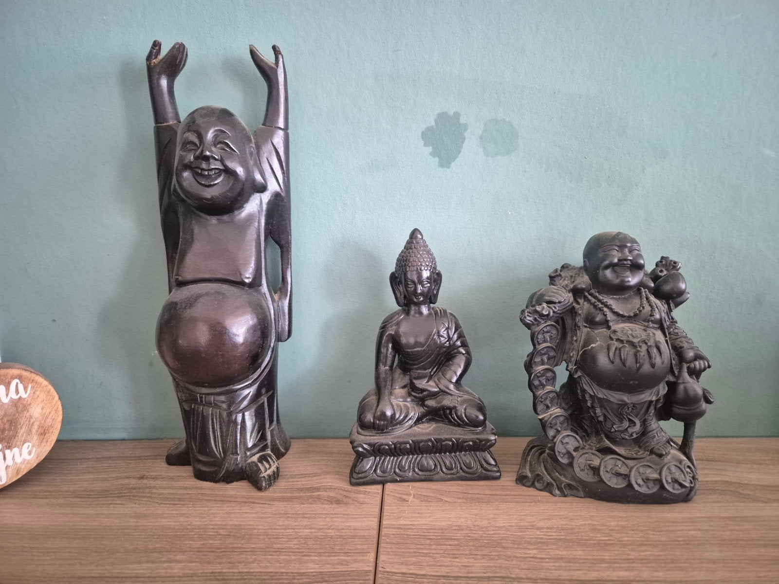 Set van 3 Boeddha beeldjes - Zwart, Ophalen, Zwart, Gebruikt, Set