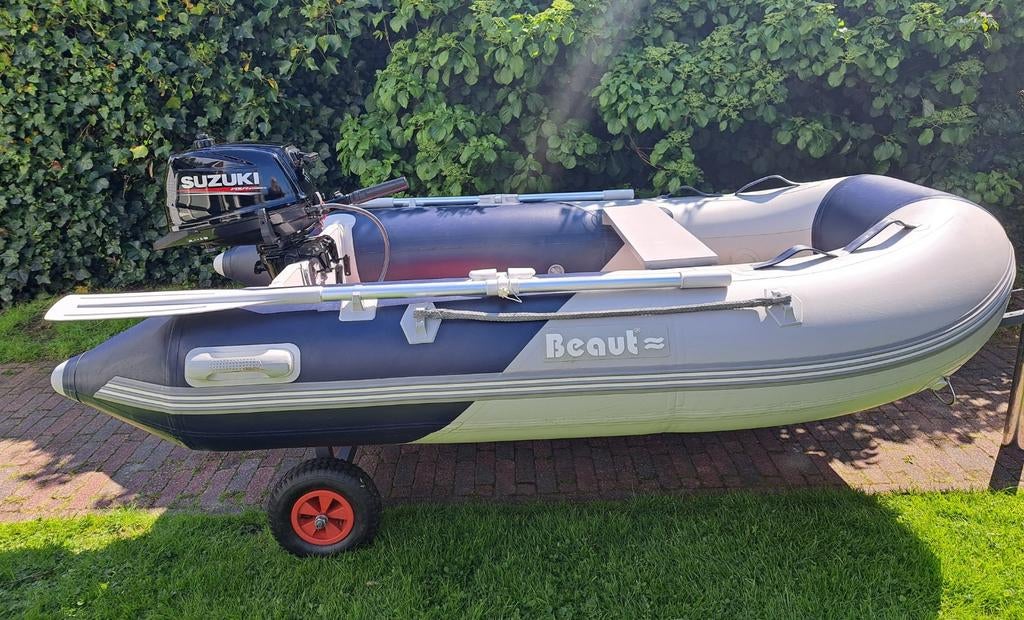 Beaut opblaasboot met Suzuki 6 PK buitenboordmotor, Aluminium, Gebruikt, Inclusief motor, Ophalen