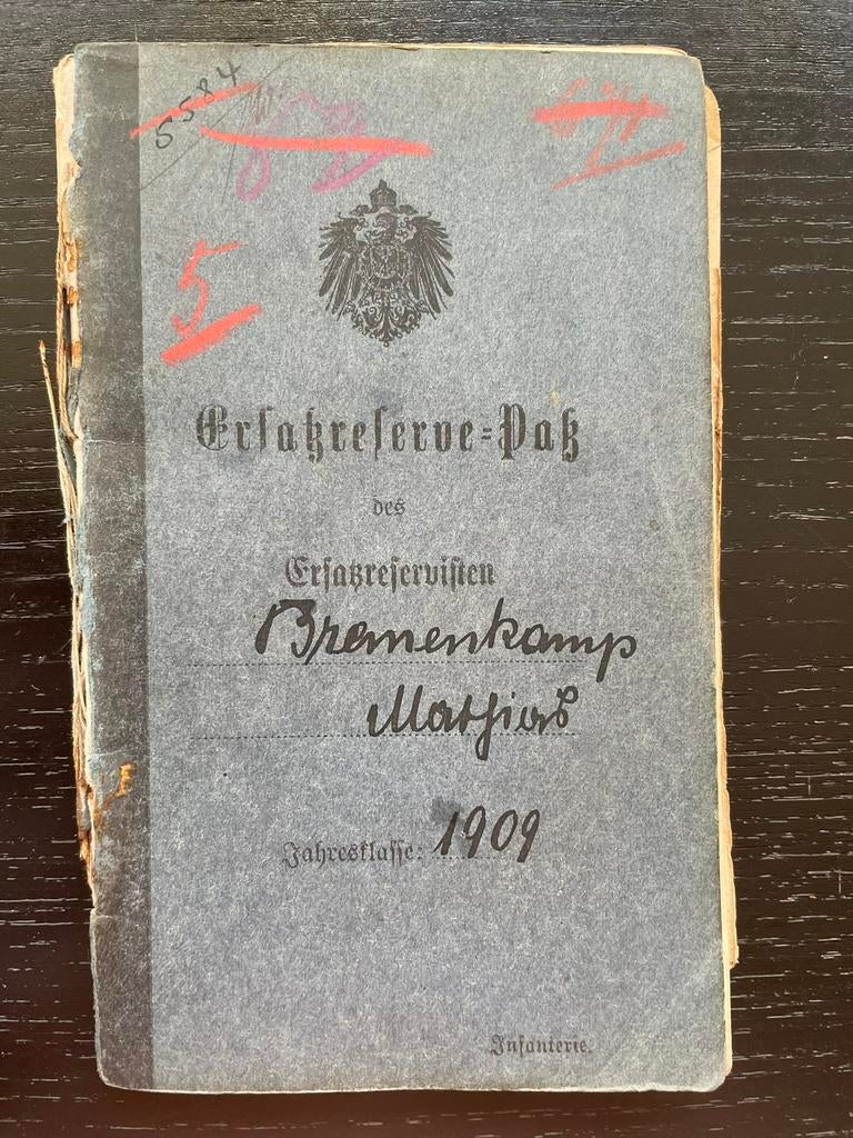 WW1 Duitse Ersatzreserve pas, Verzamelen, Ophalen of Verzenden, Landmacht, Duitsland, Overige typen
