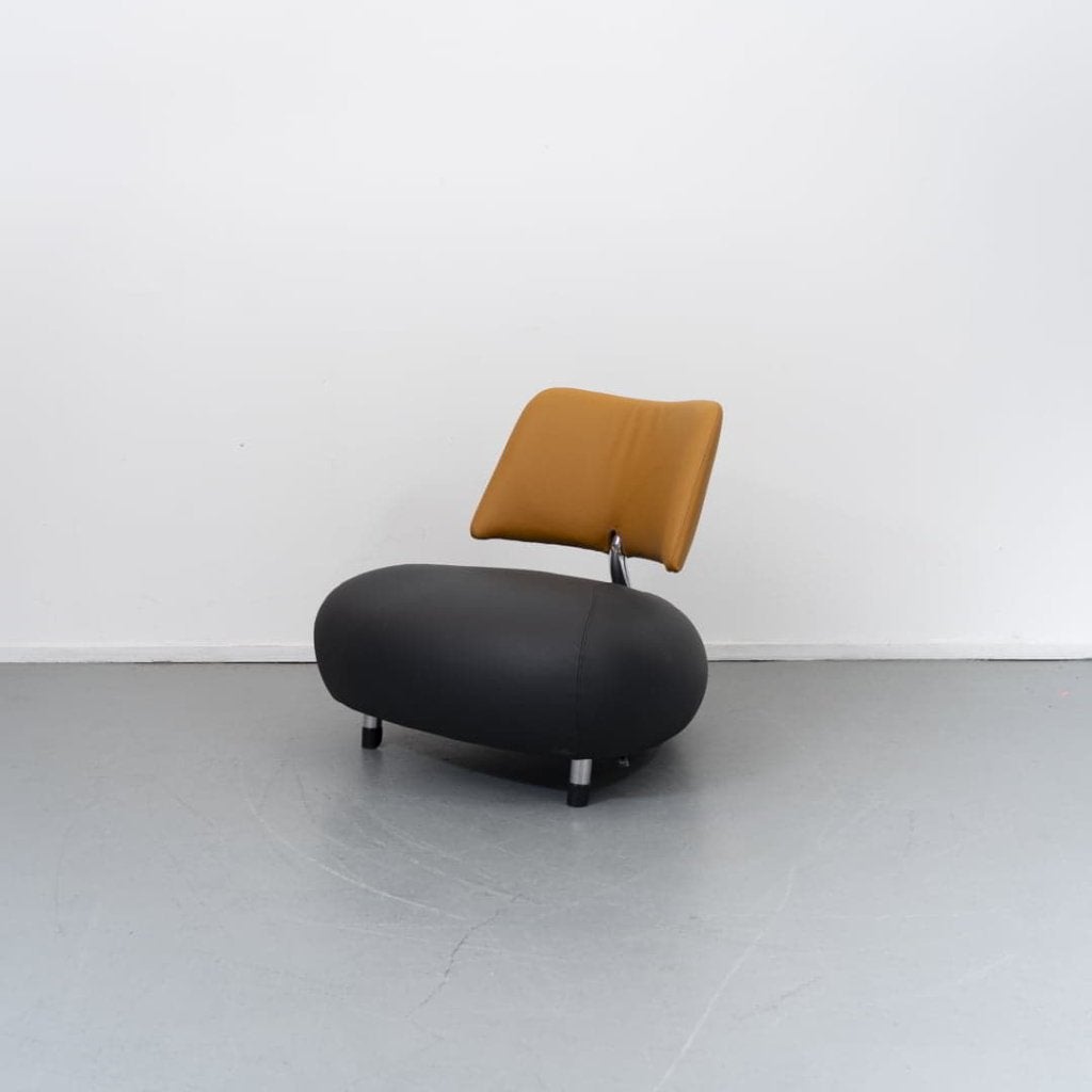 Leolux Pallone Fauteuil Maïsgeel/Zwart Leer, Niet ingevuld, Zo goed als nieuw, Niet ingevuld, Niet ingevuld