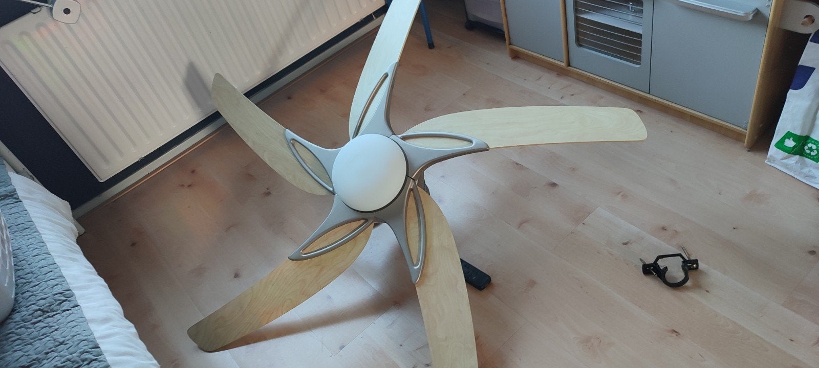Plafondventilator met afstandsbediening - Houtkleur, Witgoed en Apparatuur, Ventilatoren, Ophalen, Ventilator met afstandsbediening