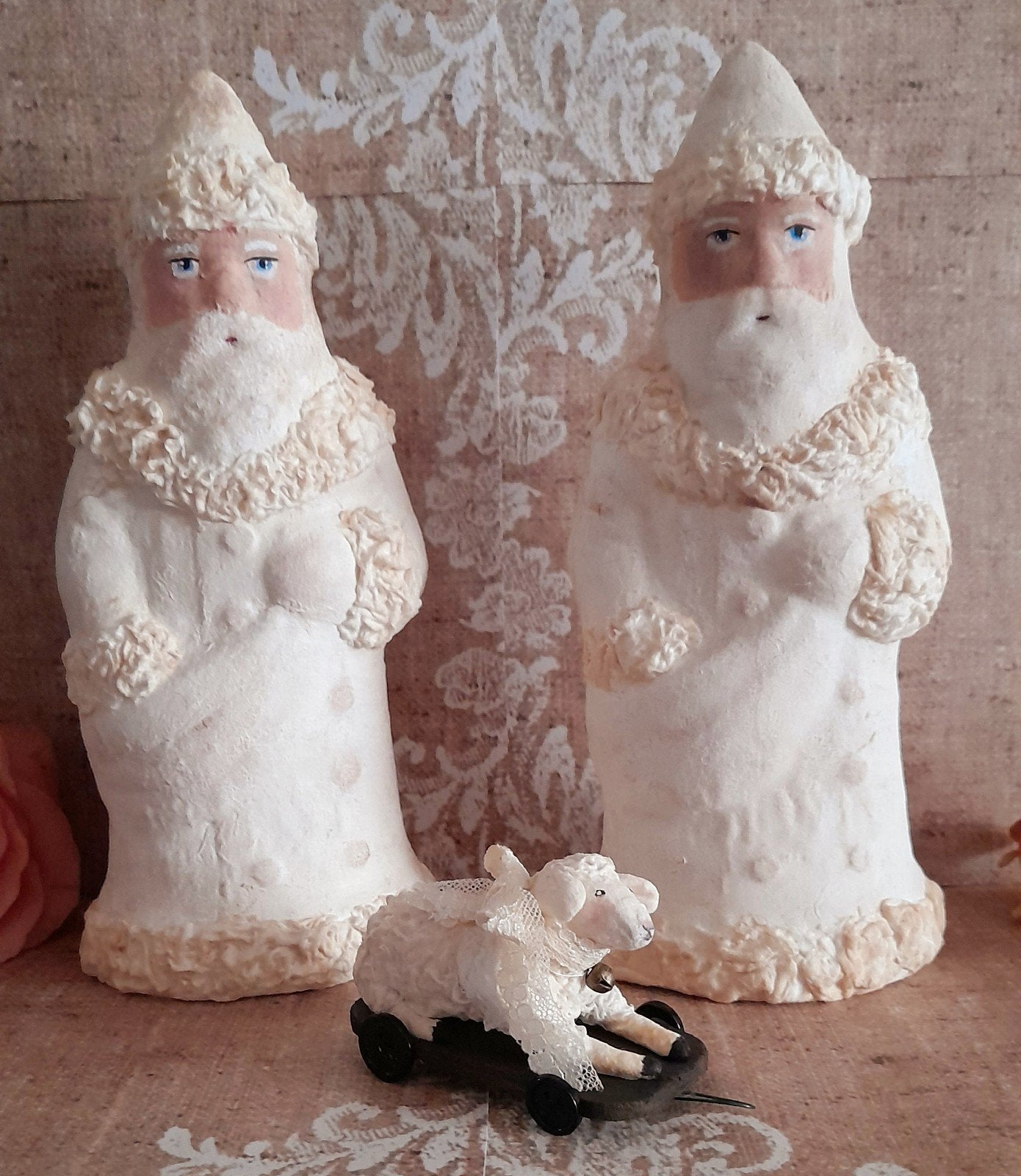 Grote Prachtige brocante Belsnickle Kerstman wattenpoppen, Ophalen of Verzenden
