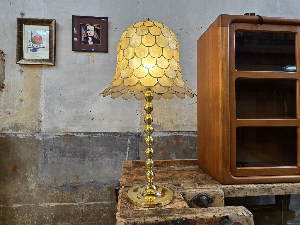 Luxe Jaren 70 Design Tafellamp Capiz Schelpen | Vintage Lamp