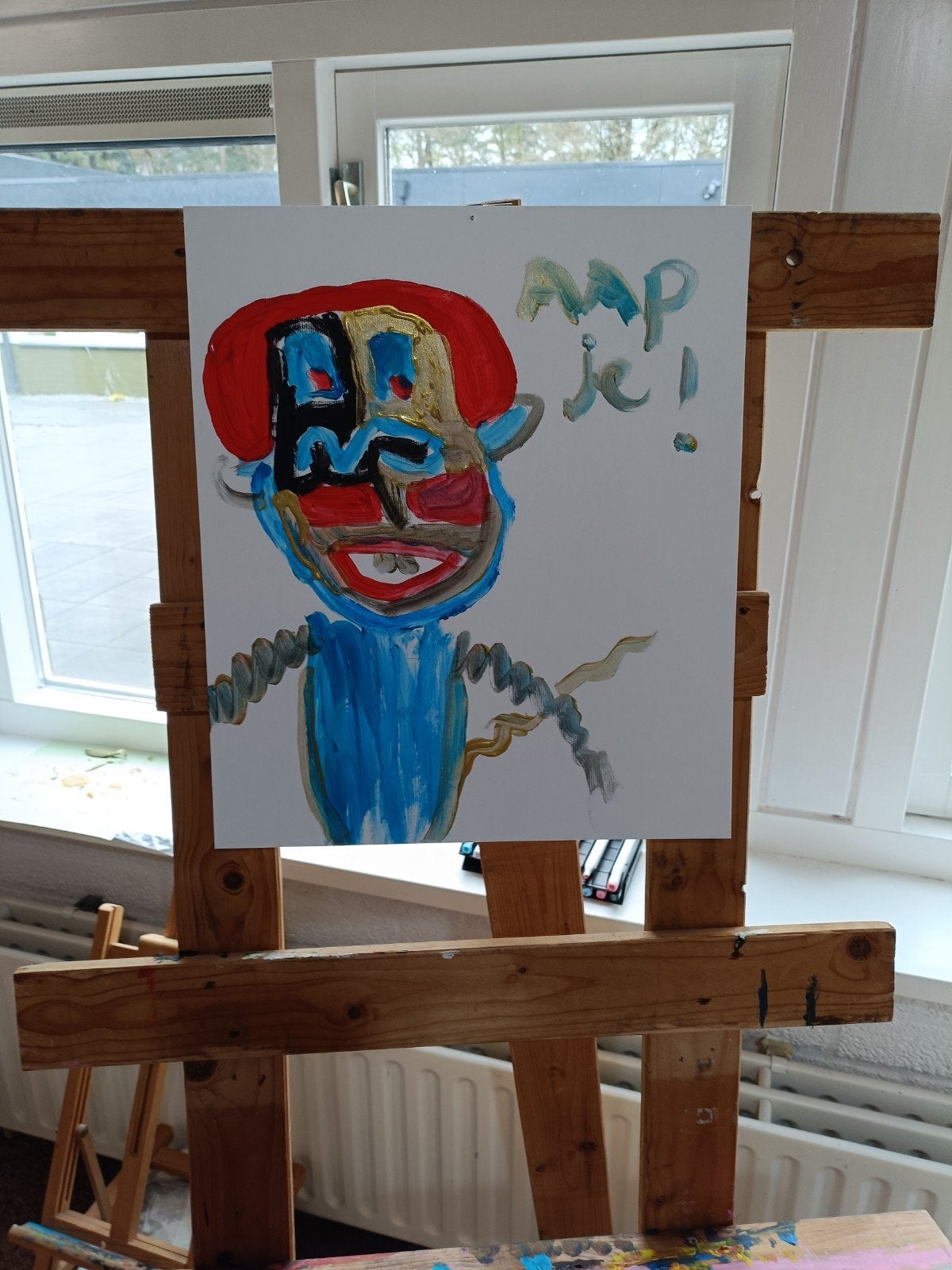 Kunstwerk schilderij Aapje, Antiek en Kunst, Ophalen of Verzenden