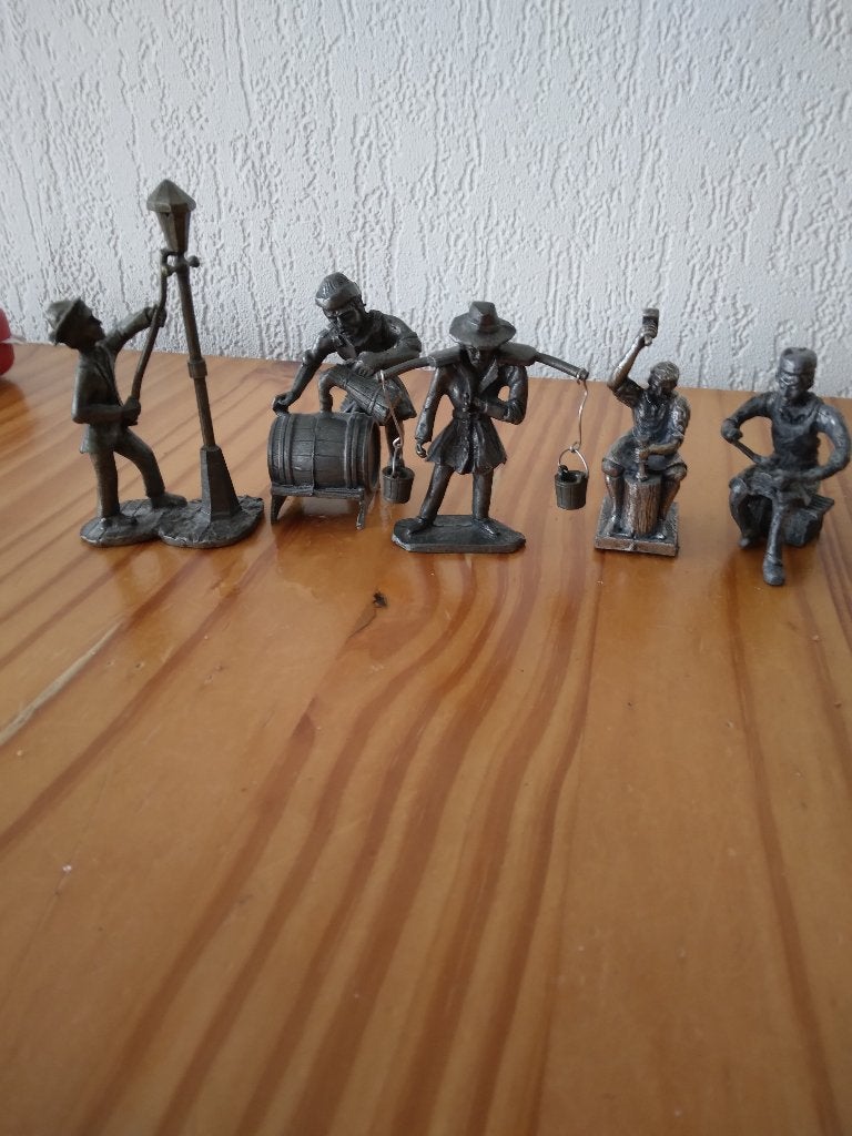 tin 5 beeldjes oude ambachten, Antiek en Kunst, Antiek | Tin, Ophalen of Verzenden