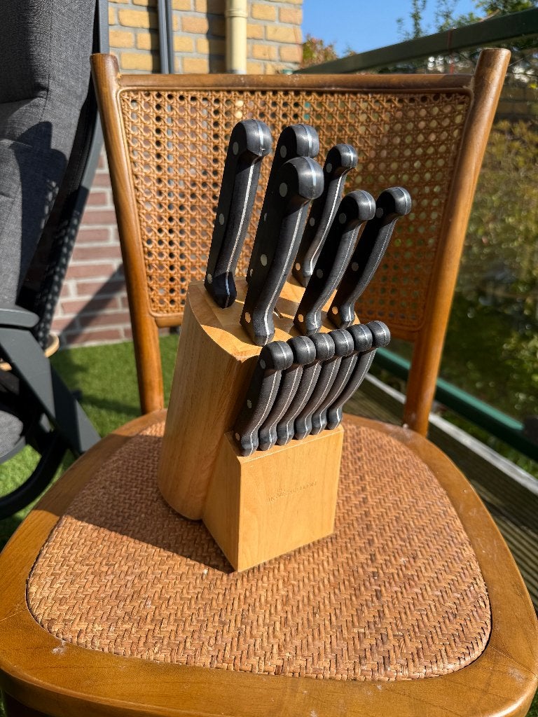 BK Excellent messenblok met 13 messen, hout, Gebruikt, Bestekset, Ophalen of Verzenden, Messenset