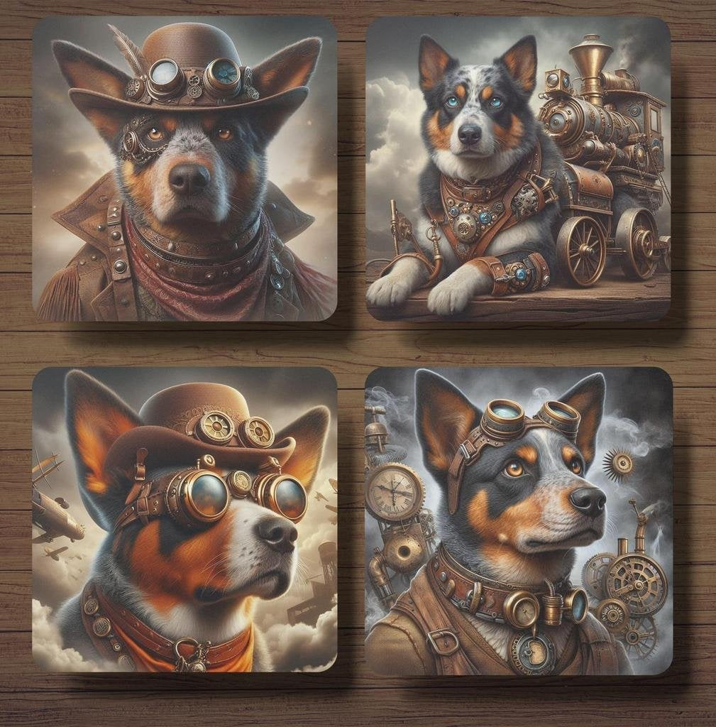 Cattle Dog Steampunk onderzetterts met houder, Ophalen of Verzenden, Nieuw