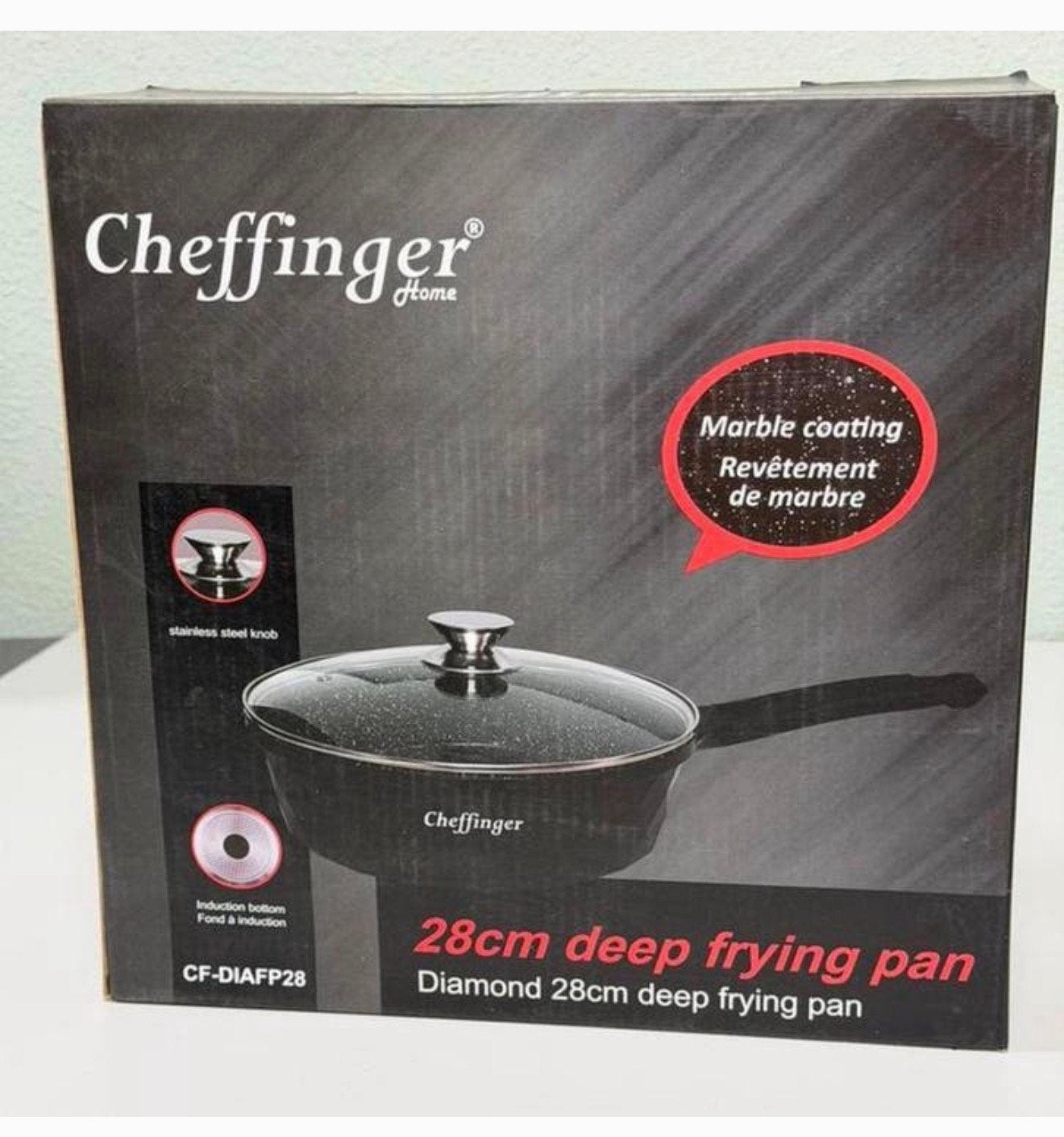 Cheffinger Hapjespan pan met Deksel – 28 cm Zwart – Inductie, Ophalen of Verzenden, H, H, Koekenpan of Braadpan