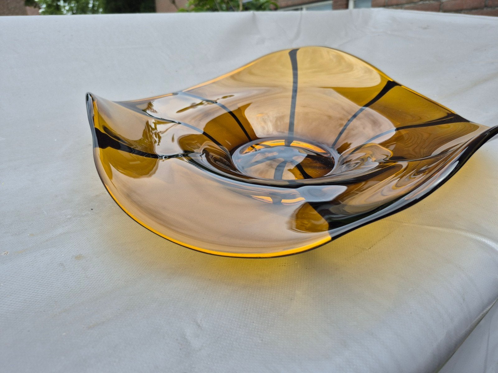 Vintage Glazen Schaal Amber Zwart - Jaren '60/'70, Antiek en Kunst, Antiek | Glas en Kristal, Ophalen of Verzenden