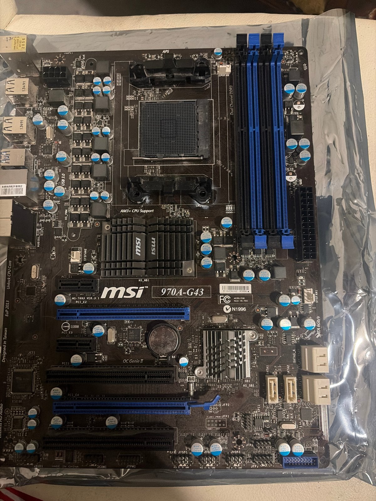 MSI 970A-G43 Moederbord - AM3+ Socket, DDR3 Geheugen, Computers en Software, Ophalen of Verzenden, Gebruikt, AMD, DDR3