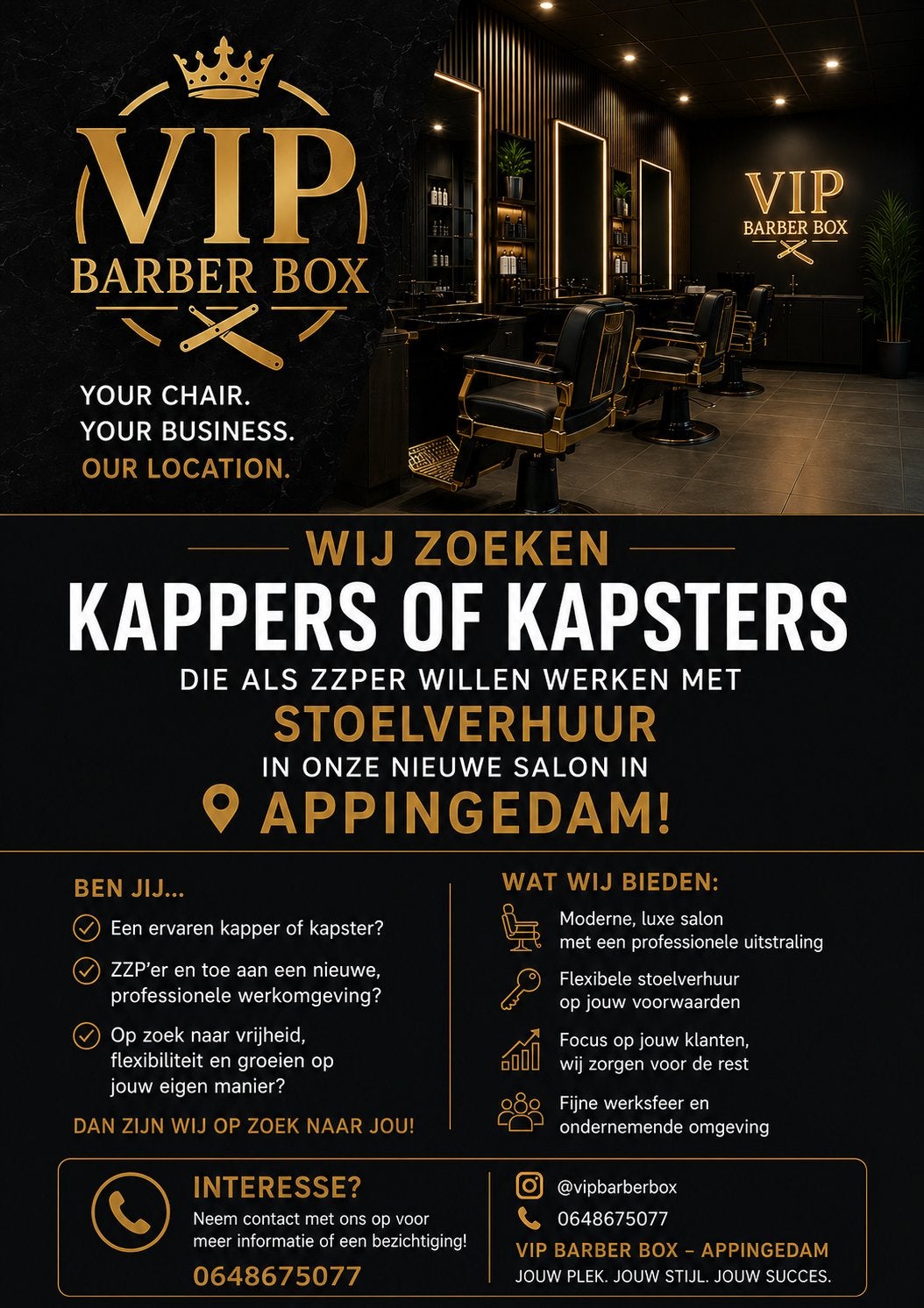 GEZOCHT:ZZP KAPPERS & KAPSTERS – VIP BARBER BOX APPINGEDAM ️, Eén persoon