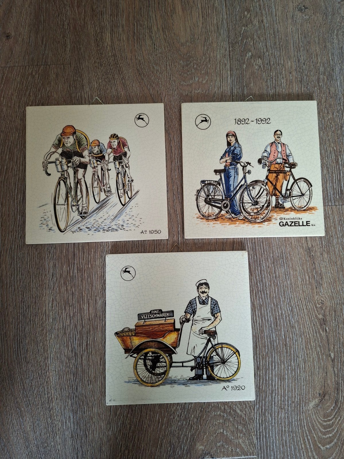 Set van 3 Gazelle tegels - Fietsgeschiedenis, Ophalen of Verzenden