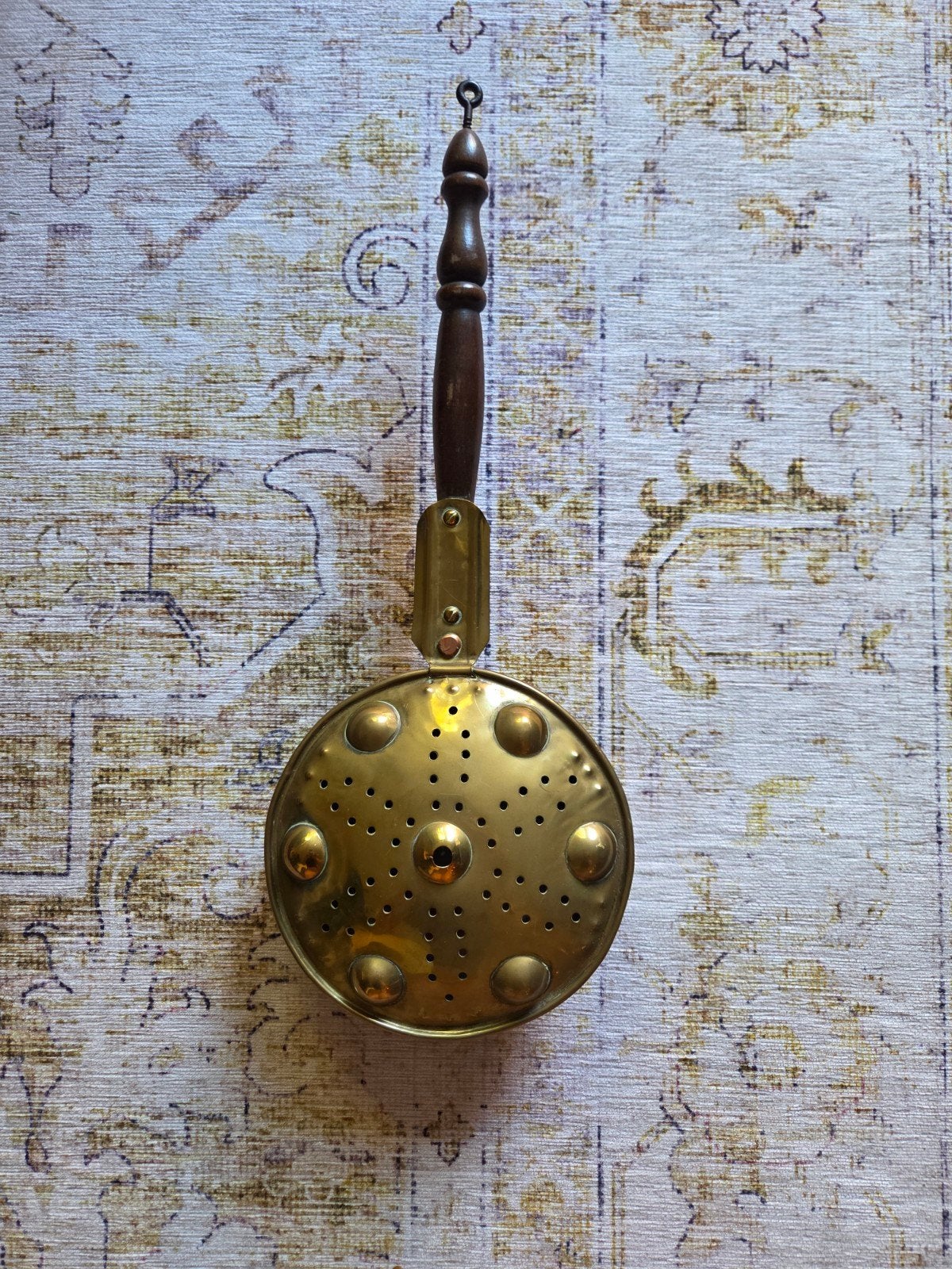 Antieke koperen beddenpan met houten handvat, Antiek en Kunst, Ophalen of Verzenden, Koper
