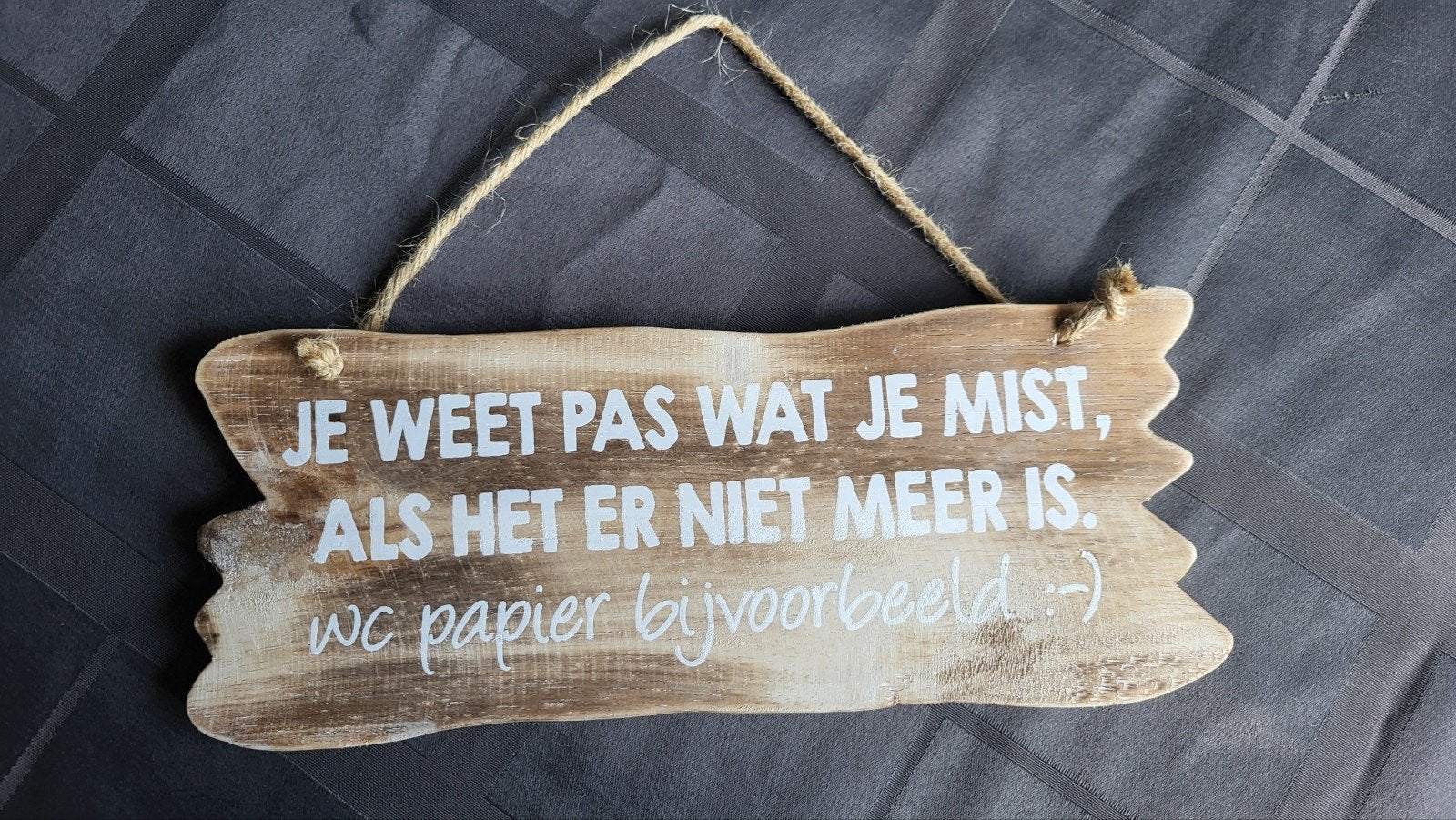 Houten tekstbordje 'Je weet pas wat je mist' - 29x11 cm, Huis en Inrichting, Ophalen of Verzenden