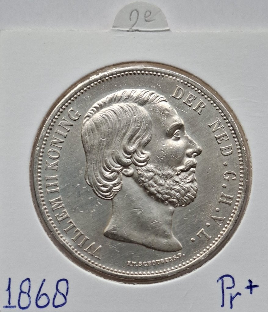 2,5 Gulden 1868 2e ( Pr ), Koning Willem III, Zilver, Ophalen of Verzenden, Losse munt