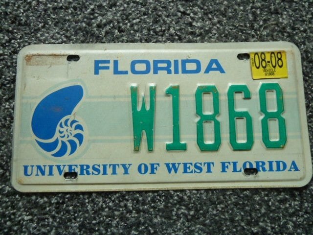 Kentekenplaat licenseplate Florida University West Florida, Verzenden, Gebruikt, Auto's