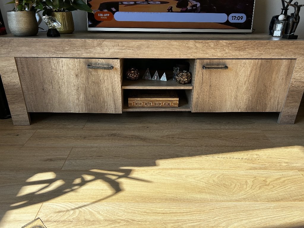 Bruin/beige tv kast 180cm, Ophalen, 150 tot 200 cm, Zo goed als nieuw, Minder dan 100 cm