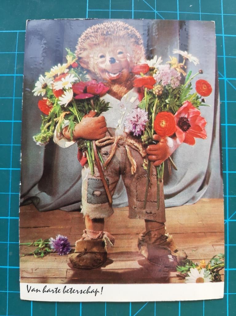 ansichtkaart Mecki *de egel met bloemen, Ophalen of Verzenden, 1960 tot 1980, Gelopen, Overige thema's