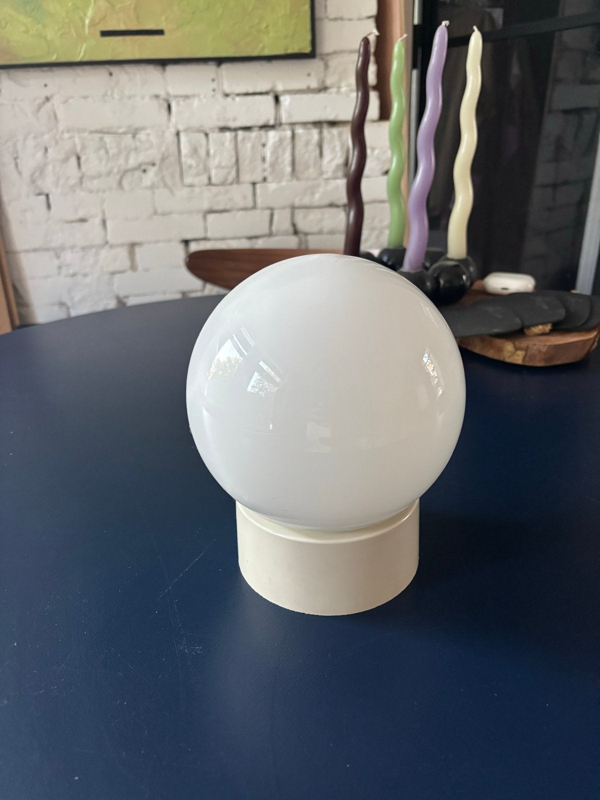 Witte bol plafond lamp - retro design, Gebruikt, Wit, Met stekker, Modern