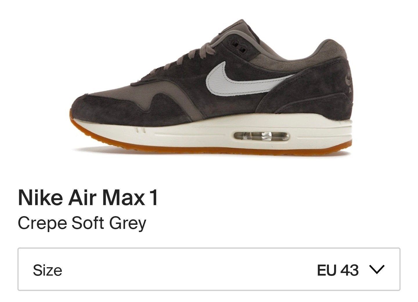 Nieuwe Nike Air Max 1 Crepe Soft Grey FD5088-001 - Maat 43, Overige kleuren, Nike Inc., Nike, Nieuw