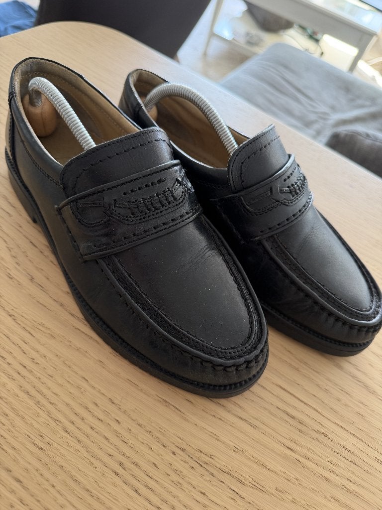 Vintage leren loafers zwart maat 42, Loafers, Zwart, Ophalen of Verzenden, Gedragen