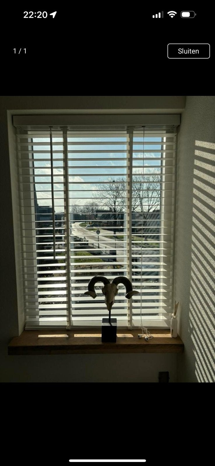 Jaloezie hout wit, Ophalen, 107 cm, Gebruikt, Wit