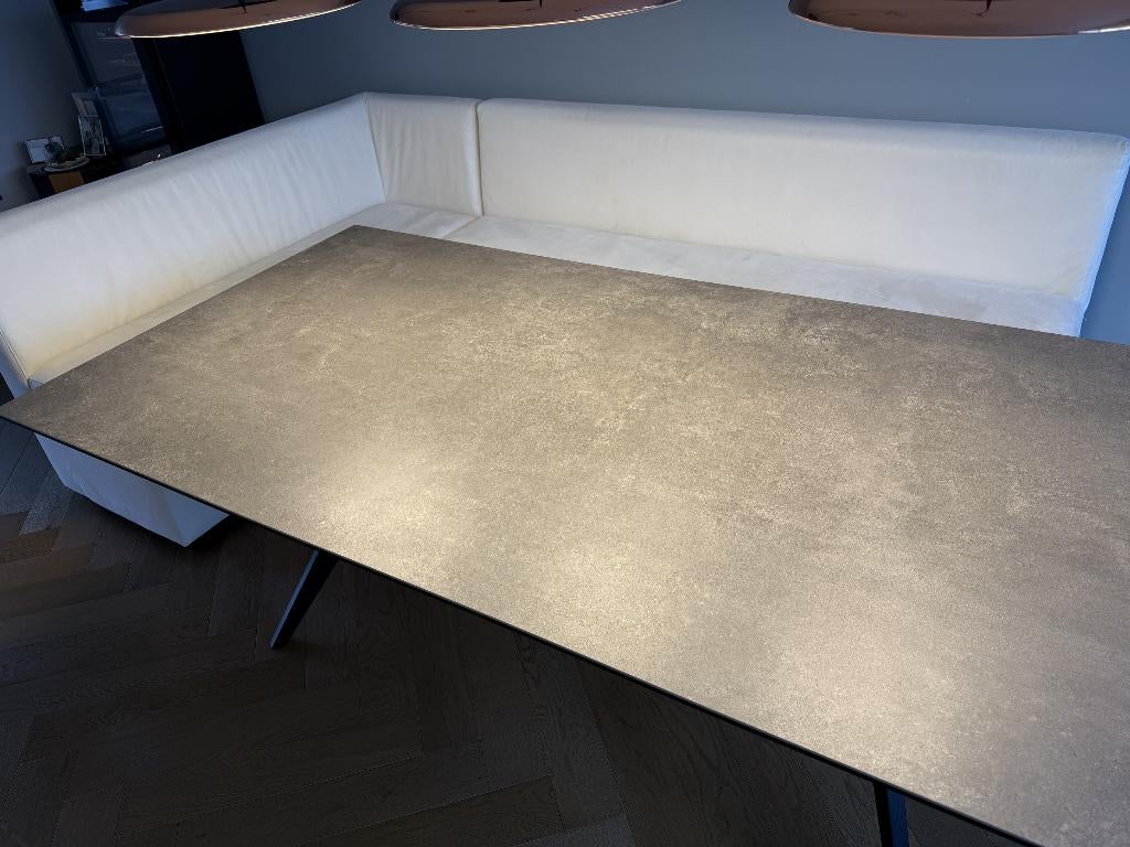Witte leren modulair hoekbank eetkamerbank 255 x 165, Ophalen, 250 tot 300 cm, Gebruikt, Hoekbank