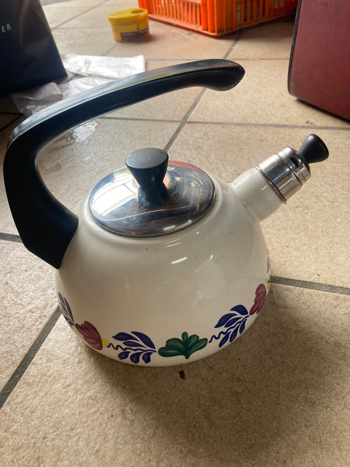 Vintage boerenbont fluitketel, Ophalen