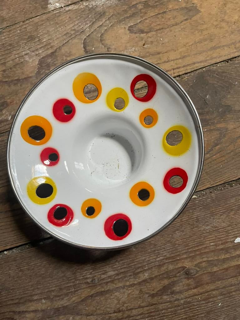 Vintage/retro emaille waxine licht houder, Ophalen of Verzenden