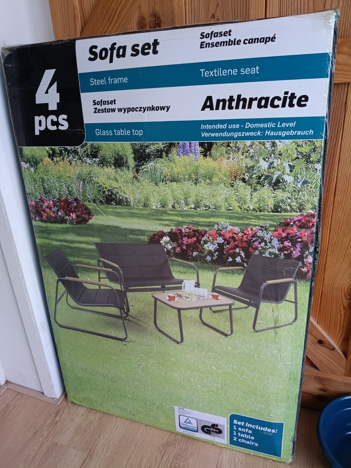 Tuinset Lounge tafel, stoelen en bankje, Ophalen, 4 zitplaatsen, Bank, Tuinset